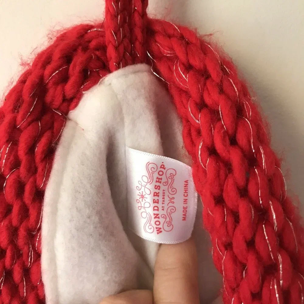 Wondershop knit red silver Christmas‎ stocking fleece lined  19”